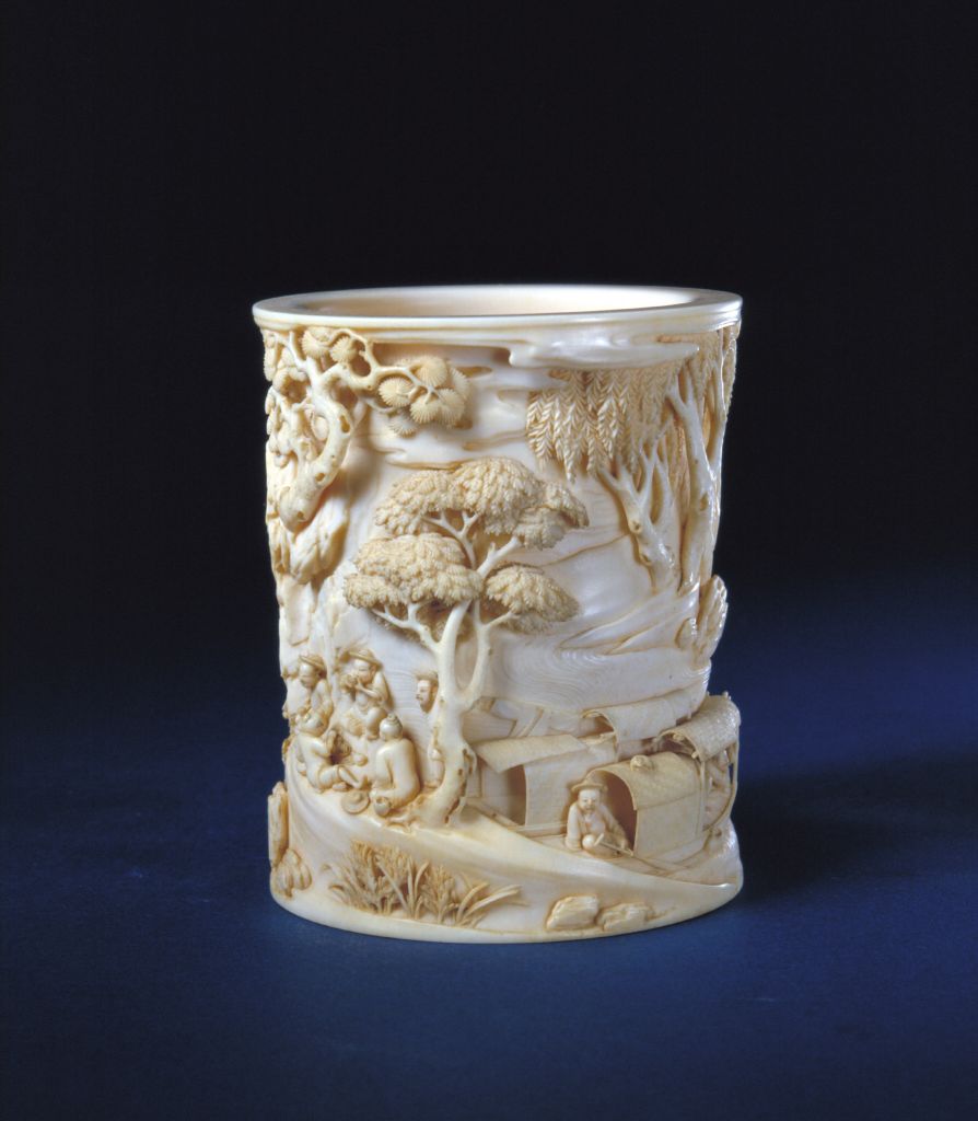 图片[3]-Yellow Zhenxiao ivory fisherman’s happy picture pen holder-China Archive